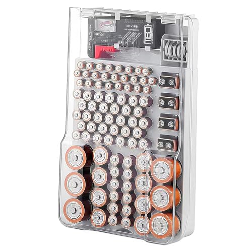 Battery Storage Case with Battery Tester Battery Organiser & Batteries Box Large Capacity for Batteries AAA AA C D 9V (Not Included)