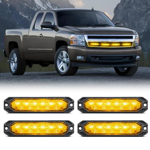 Image of Nilight 6LED Amber Emergency Strobe Lights Sync Feature Surface Mount | 12V 24V Grille Flashing Warning Hazard Light Ultra Slim for Cars Trucks Van Off Road Vehicles SUV 4PCS