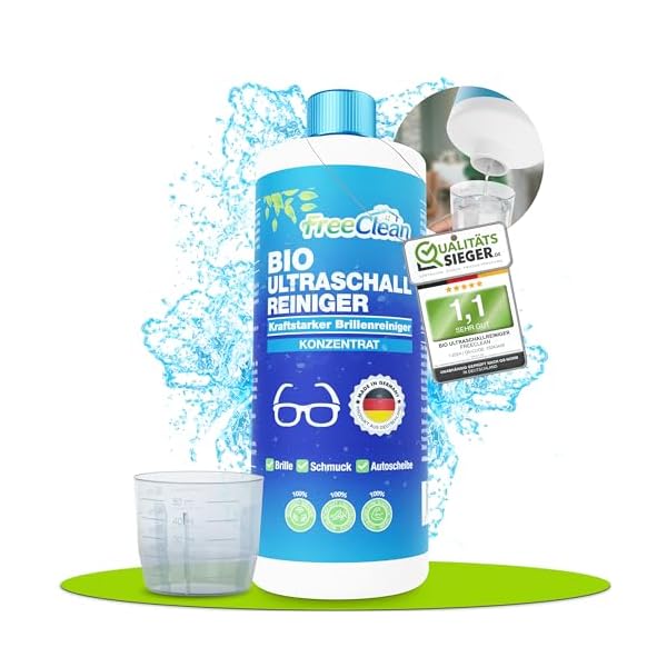 [NEU 2024] FreeClean - Bio Ultraschallreiniger Konzentrat [Extra Stark] - Reinigungsflüssigkeit für Ultraschallgeräte, Schmuck & Brillenreinigung - Made in DE
