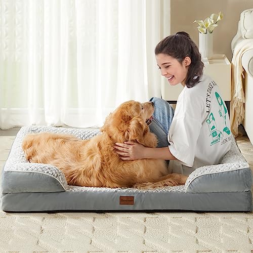LNSSFFER Orthopedic Dog Beds for Medium Dogs, Sofa Bed Dogs. Egg Crate Foam with Removable Washable Pillow Cover, Waterproof Couch Anti-slip Bottom, Pet Bed., Grey