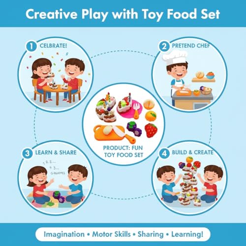 Image of PLUSPOINT DIY Chocolate Birthday Cake Cutting Toy Set for Kids, Pretend Play Kitchen Food Set with Sliceable Brown Cake & Fruit, Role Play Cooking Toys, Birthday Party Cake Model Gift for Toddler