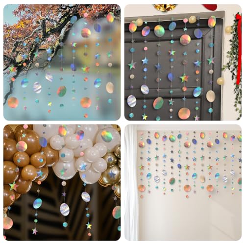 Miniatura 3 de Ayesy Guirnalda De Papel Brillante, 52 Pies Guirnalda De Papel Redonda Y Estrella Decoración Colgante Fiesta Reflectante Para Bodas Cumpleaños Fiestas Tiendas Decorar Del Hogar Estrella Circular