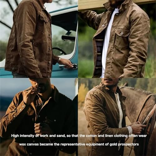 Mens Retro Heavyweight Canvas Oil Waxed Jacket Cotton Spring Fall Khaki Casual Outdoor Work Style Jacket4