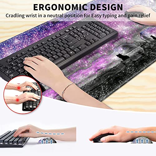 Cgfghhuy Desk Mat 35.4" X 15.7" Gaming Mouse Pad Wrist Support & Keyboard Wrist Rest Set With Non-Slip Base And Memory Foam Office Supplies 4 Pcs Set For Home Office Study Gaming - Galaxy Cute Cat #TOP5