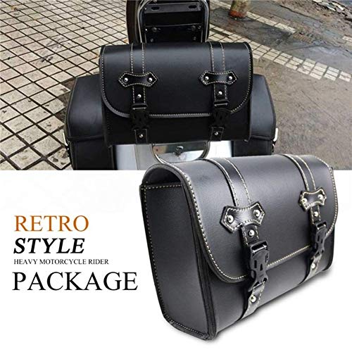 Luixxuer Motorcycle Side Bag ATV UTV Tool Bag, Universal PU Leather Waterproof Fork Bag Luggage Saddlebags Handlebar Rear Bag Sissy Bar Storage Tool Bag (Black)