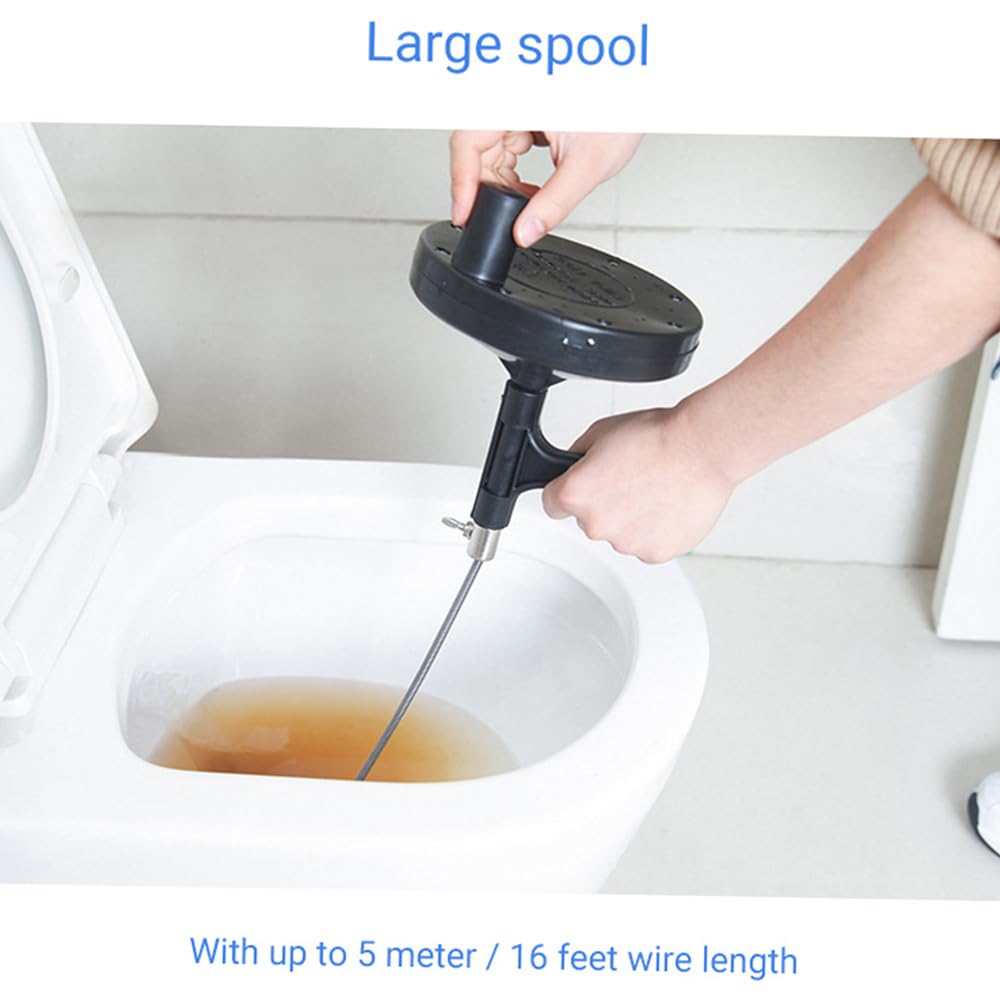 Drain Clog Remover, PP + Manganese Steel, 5 meters / 16 feet Sewer Cleaner Hook Toilet Snake with The Spring Head for unclogging kitchen sinks, bathtubs, toilets