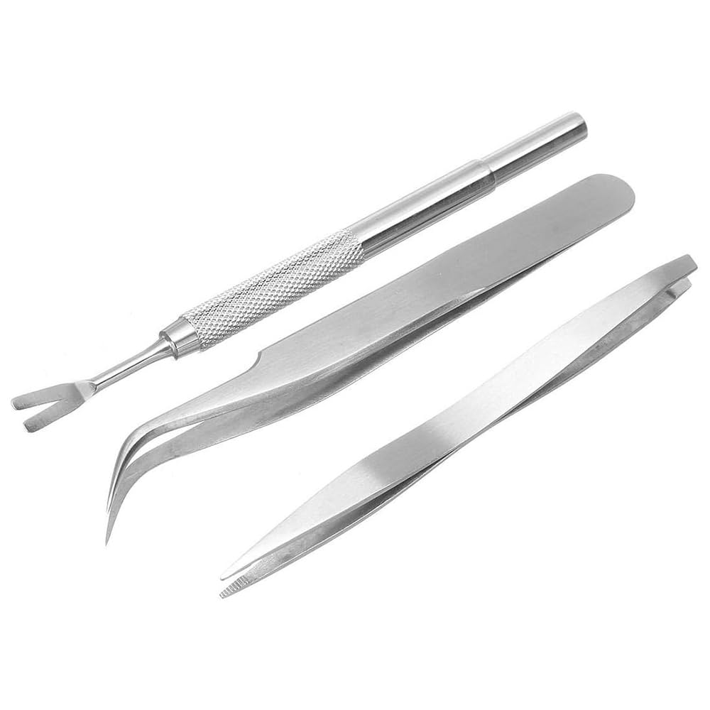 Sarini Ensemble d'outils de Suppression de tiques en Acier Inoxydable de 4 pièces,1 Pince à épiler pour enlever Les tiques， 1 pièce de râteau Tranchant,d'élimination des tiques pour Chiens et Chats