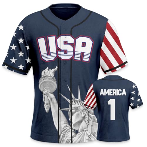 USA Blue Stars and Stripes Liberty Baseball Jersey 3D-Printed America Shirts Sports Uniform Printed #1 Gift for Men,Midium-2XL