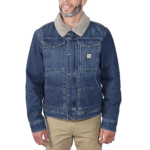 Carhartt Men's Relaxed Fit Denim Sherpa-Lined Jacket, Beech, Small