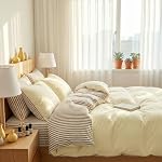 Yellow Duvet Cover Set Queen Size 3 Piece Brown Striped Bedding Set for Kids Boys Girls Women, Minimalist Stripe Ultra-Soft Microfiber Duvet Cover 3 Piece with 2 Pillowcases