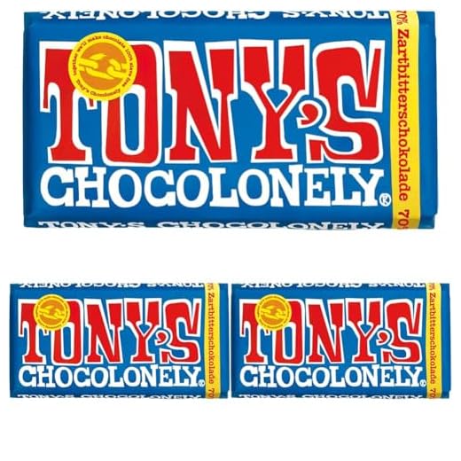 TONY'S CHOCOLONELY – Zartbitterschokolade 180 g - Vegane Fairtrade Schokolade mit 70% Kakao. Ohne Palmöl, hergestellt in Belgien (Packung mit 3)