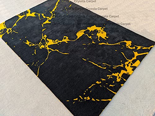 Image of Cracks Carpet for Living Room Size 10x14 Feet (300x420 cm) Color Charcoal & Gold