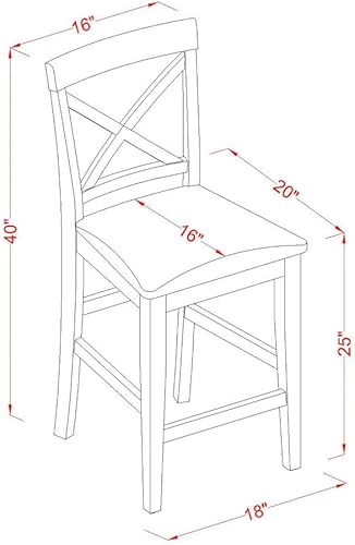 Miniatura 3 de East West Furniture X-Back Taburete de cocina, asiento de madera y sillas de altura de mostrador de madera de roble