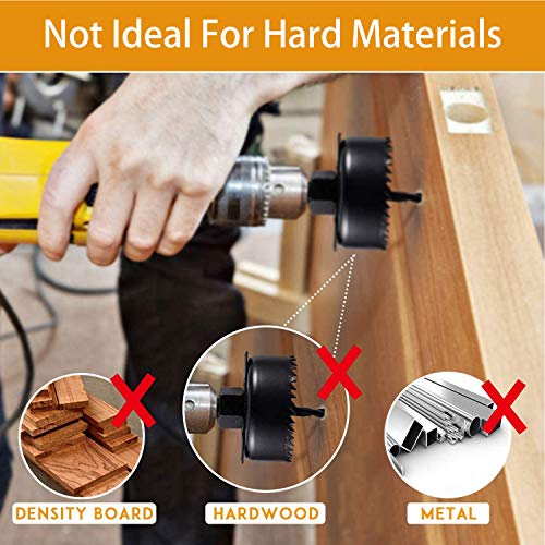 WXTOOLS 19Pcs Hole Saw Kit, Hole Cutter Set in Hard Box With 2 Mandrels, 1 Installation Plate, 1 Hex Key For Smooth and Fast Cutting in Soft Wood, Plastic, Drywall, Fiberboard