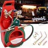 Portable Oxy Acetylene Torch Kit, Complete Welding & Cutting Kit with Oxygen & Acetylene Tanks, Dual Gauge, Regulators & Hoses, Professional Tote Oxygen Acetylene Torch Set for Brazing, Cutting