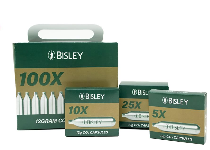 BISLEY 12g CO2 Cartridges for Airsoft Guns Pack of 50 Non-Threaded Gas Canisters Steel CO2 Capsules for Airsoft BB Gun CO2-Powered Devices & Gear