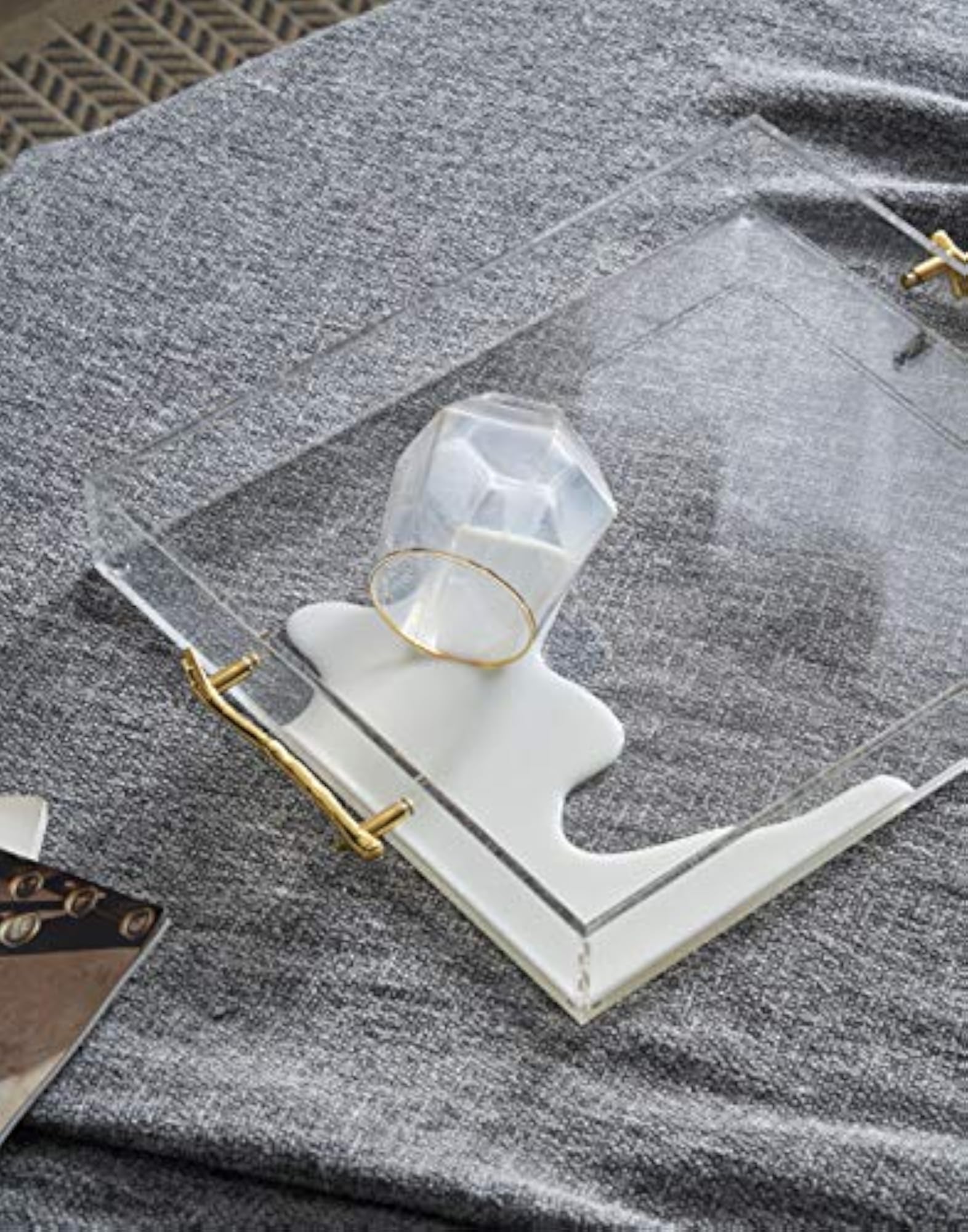 Clear Acrylic Serving Tray with Decorative Metal Handle