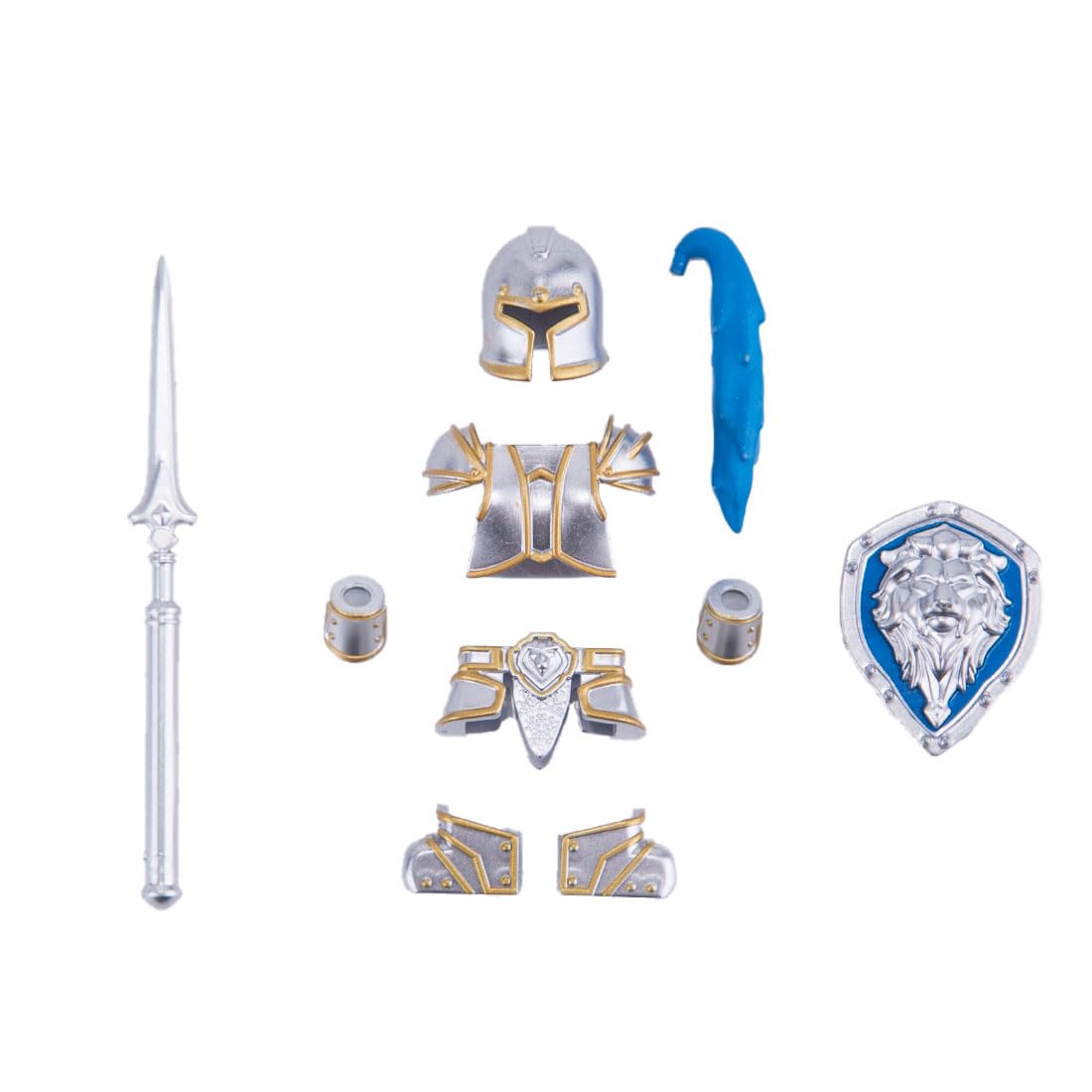 LOKLNEYK Military Weapons Set, 10PCS Medieval Knight Shield Guard Armor & Weapons Accessory Building Block Pack, Compatible Minifig Combat Gear for Custom Figures (Blue and Silver)