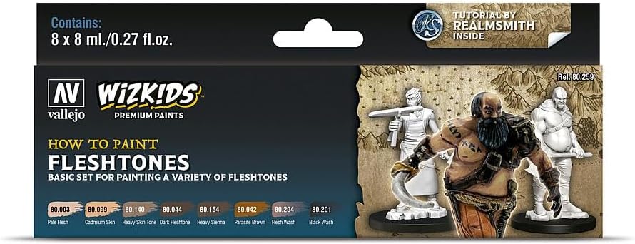 Vallejo - Wizkids | Fleshtones | Modeling Wargames Premium Paints Set | Ideal for all Sorts of Different Skin Tones of your Adventurers | Contains 8 Bottles x 8 ml. (0.27 fl.oz.)