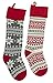 Vita Domi Extra Long 25" Snowflake Star Red and Grey Knit Christmas Stockings (Red and Grey)
