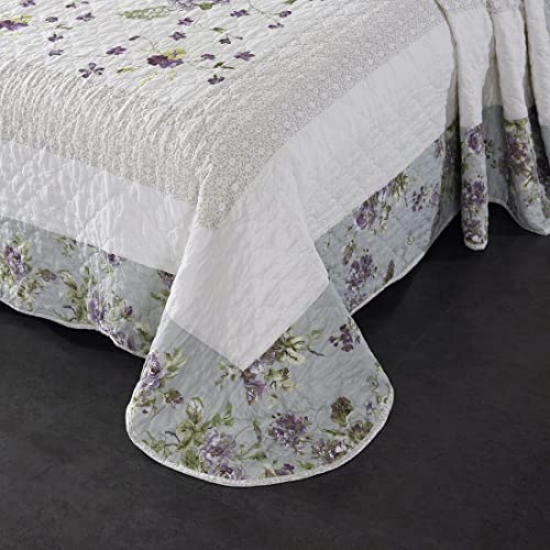 Vctops 3-Piece Floral Embroidered Quilt Set Oversize Queen 100% Cotton Ultra Soft Elegant Reversible Bedspread Coverlet Set With 2 Pillow Shams (Floral,Oversize Queen) #TOP5