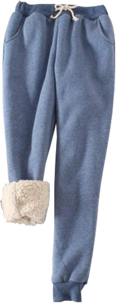 YM YOUMU Donna Inverno Pantaloni della Tuta Vllo Pantaloni Jogger Casuale  Foderato Harem Coulisse Pantaloni (Denim Blue, EU S(Etichetta L)/Anca 41\