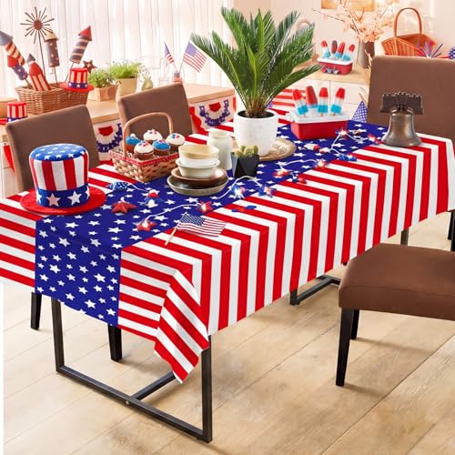 Litmitfu 3 Pcs Patriotic Tablecloth 4th of July Decorations - Disposable Plastic Patriotic Themed Table Cover for July 4th Decoration Memorial Independence Day Party Supplies Table Decor, 108x54 Inch — view 6