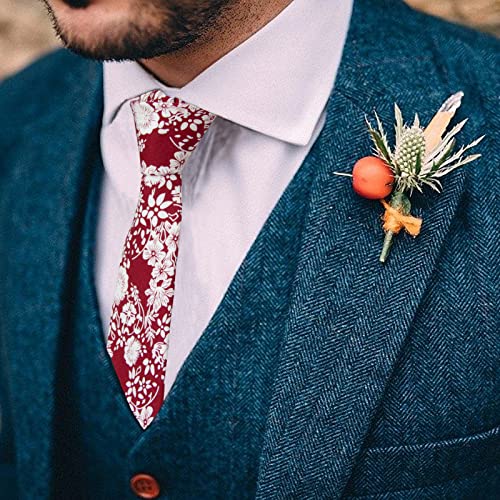 Image of Mantieqingway Floral Ties for Men Skinny Cotton Tie Flower Necktie