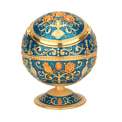 LIABI Cigarettes Ashtray with Lid, Metal Portable Windproof Ashtray for Outdoors Indoors, Smoking Ash tray Holder Nice Gift for Men Women(Blue-Gold Rose)