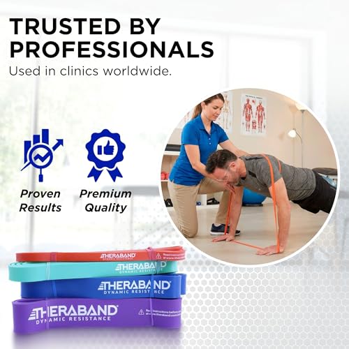 Image of THERABAND High Resistance Bands Set of 4, Light to Extra-Heavy Elastic Super Bands for Full Body Workouts, Physical Therapy, Strength Training, Durable 41 inch Loop Exercise Bands, 15-50 lbs Resistance