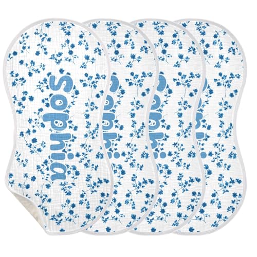 Customized Name Blue Flower Baby Burp Cloth for Baby Drool and Messes,Personalized Text Absorbent Cotton Burping Cloths for Boys Girls 1 Pack 100% Cotton 22 x 11 in3