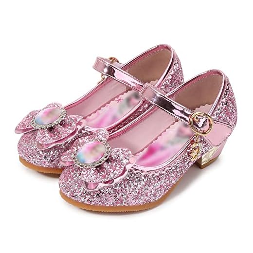 Eleasica Princesa Elsa Zapatos para Niña Frozen Tacón Altos Regalo Sandalias de Vestir Antideslizante Punta Cerrada Velcro Zapatos de Disfraz Boda Ceremonia Zapatos de Vestir