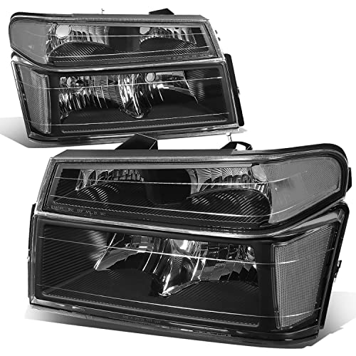 Auto Dynasty 4Pcs Factory Style Headlights Assembly and Bumper Lamps Compatible with Chevy Colorado GMC Canyon Isuzu i-Series 04-12, Driver and Passenger Side, Black Housing Clear Corner