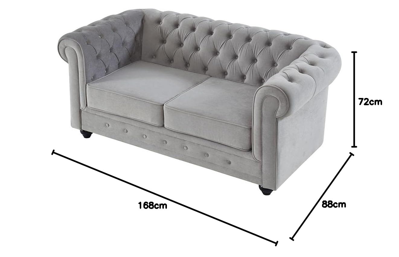Vente-unique - Sofá Fijo 2 plazas Chesterfield - Terciopelo - Gris Claro