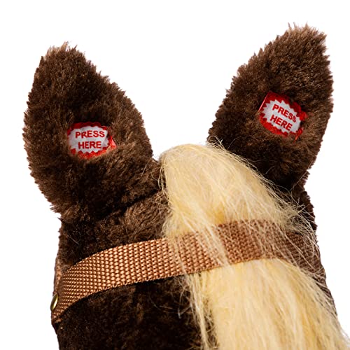 HollyHOME Outdoor Stick Horse with Wood Wheels Real Pony Neighing and Galloping Sounds Plush Toy Chocolate 36 Inches(AA Batteries Required)
