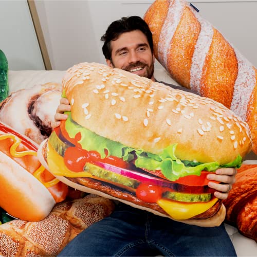 Much Comfort 23" 3D Juicy Cheeseburger Throw Pillow - Made With Super Soft & Ultra Premium Fabric - Cute, Comfortable, Plush, Meat, Nugget, Taco, Stuffed Cushion For Home Decor - Funny Gift - Medium #TOP4