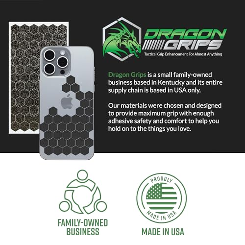 Dragon Grips Black Rubber Grip Tape, 84 Pcs Precut Hex Griptape Stickers, 1-Pack Rubberized Adhesive for Cell Phones, Controllers, Guns, and Mouse, Grip Tape, Non-Slip, Durable Texture, Made in USA