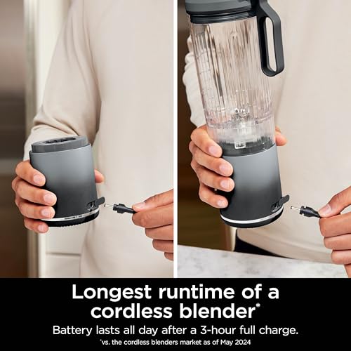 Ninja Blast Max, Portable & Personal Blender + Twist & Go, Smoothie, Blend, Ice Crush, 3 Programs, Cordless, 22 oz removable Vessel, Dishwasher Safe, Leakproof, Grey, BC251GY
