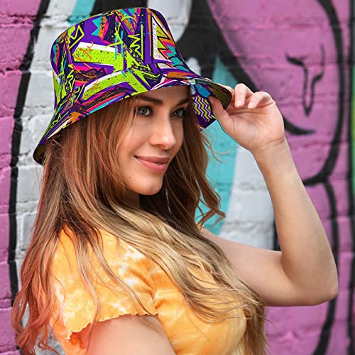 Fashion Retro 80S 90S Bucket Hats For Women Beach Fisherman Double-Side-Wear Hats Summer Outdoor Unisex Cap (Purple 90S Fisherman's Hat) #TOP4