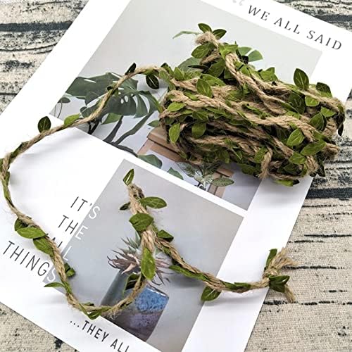 2 Pcs/20m Natural Jute Twine, Twine String with Artificial Leaves, Suitable for Wrapping Gifts, Ribbons, Parcels, DIY, Weddings, Garden Decoration or Craft Projects (2 rolls or bundle)