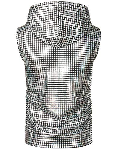 ZEROYAA Mens Shiny Metallic Zip Up Sleeveless Hooded Vest T Shirt with Kangaroo Pocket2