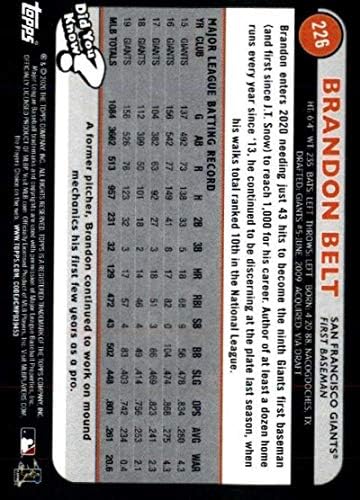 2020 Topps Big League Orange #226 Brandon Belt San Francisco Giants Baseball Trading Card image 4