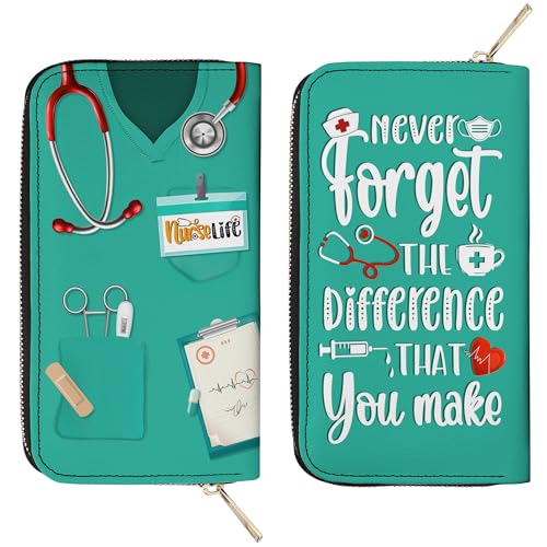 Nurse Gifts - Mothers Day, Birthday Gifts for Nurses - Nurses Week Gifts - Nurse Gifts for Women - Nursing Appreciation Gifts - Nurse Scrub Purse - Leather Long Wallet for Work, Travel