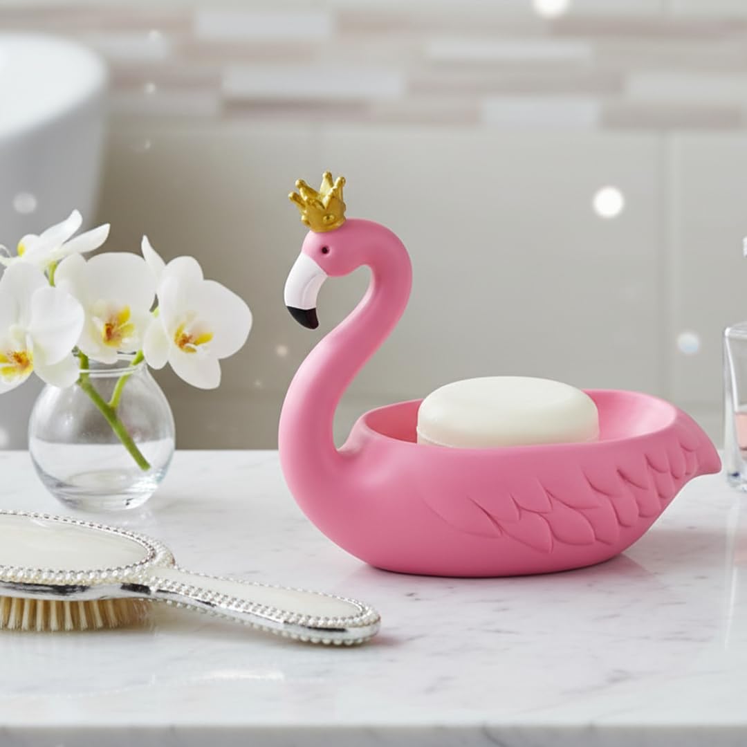 6-inch Elegant Flamingo Resin Soap Dish - Pink Soap Holder & Sponge Container for Shower, Bathroom Sink, Gift for Her with Llama-Inspired Design