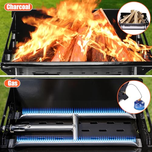 GFTIME Tragbarer gasgrill mit Stecksystem, Gas & Holzkohlebetrieb – Inkl. Tragetasche, Mobiler Steck-Gasgrill, Perfekt für Camping, Garten, Balkon, Outdoor