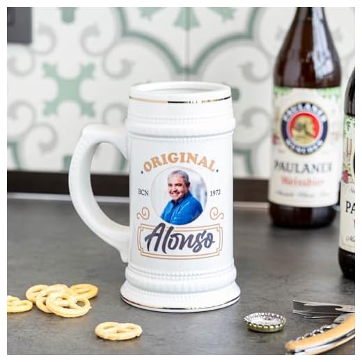 Wanapix | Chope de Bière Allemande Personnalisé | Cadeau avec Foto e Texte | Cadeaux Fête des Pères | 580ml | 100% Personnalisé