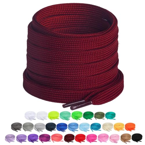 Booyckiy 2 Pairs 3/8" Flat Shoe Laces for Sneakers, Wine Red 27 in