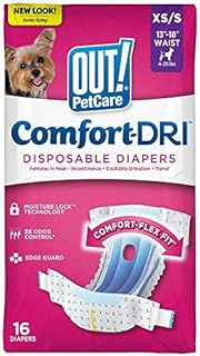 OUT! Pet Care Disposable Female Dog Diapers | Absorbent with Leak Proof Fit | XS/Small, 16 Count (Pack of 1)