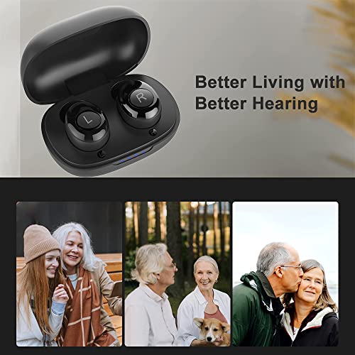 Hearing Aids For Seniors Hearing Amplifier For Adults Rechargeable With Noise Cancelling Mini Invisible Hearing Amplifier In-Ear Earbuds With Charging Box (Black) #TOP7