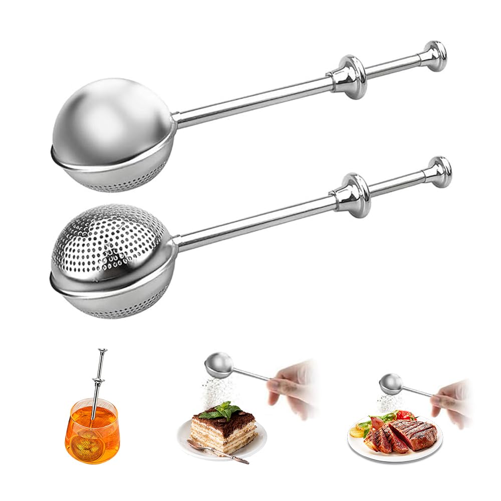 2 Piezas Infusor de Té en Acero Inoxidable Bola de Té con Mango Ergonómico para Hierbas y Especias Incluye 2 Cepillos de Limpieza Ideal para Té Suelto (1)